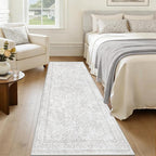 2x8 Hallway Runner Rug: Washable Vintage Floral Entryway Rugs Low Pile Non-Slip Boho Carpet for Kitchen, Bedroom, Bathroom, Dining Room (FloralGrey, 2'x8')