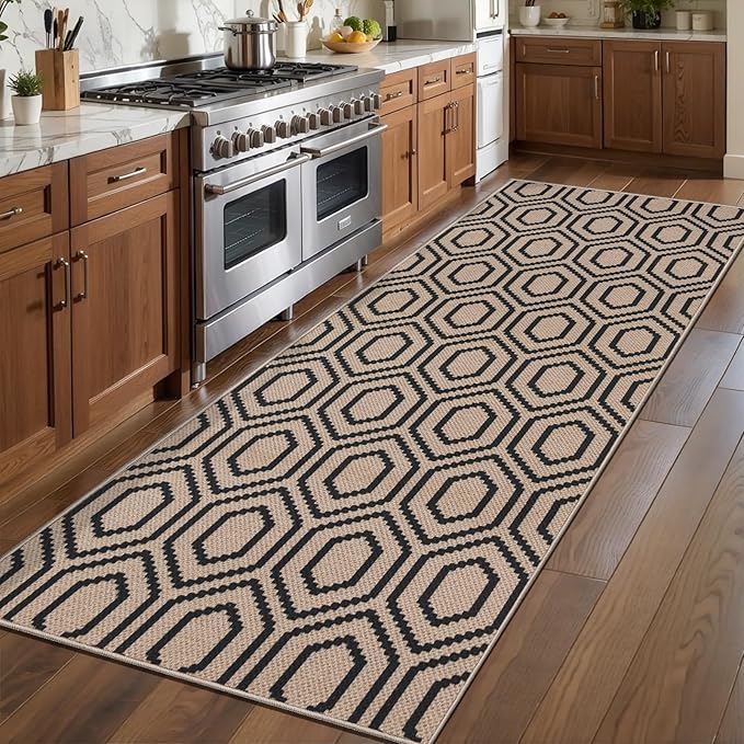 Tangsoo Easy Jute Rug 2x6 Washable Runner Rug for Hallways,Neutral Geometric Thin Non-Slip Indoor Carpet Runner Farmhouse Long Outdoor Rnner Mat for Kitchen Entryway Laundry Bedroom