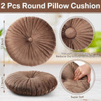 Namalu 2 Pcs Round Throw Pillow 13.8 Inch Decorative Round Velvet Floor Pillows Pumpkin Throw Pillows with Center Button for Thanksgiving Home Decor Living Room Sofa Couch Bed Chair (Coffee)