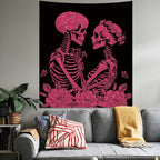 KJHL The Lovers Skull Tapestry Wall Hanging 59ʺ x 51ʺ Pink Halloween Gothic Vertical Skeleton Tapestries Aesthetic for Bedroom Living Room Decor