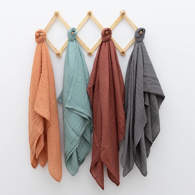 Organic Baby Muslin Swaddle Blankets - Solid Grey and Blue Swaddle Blanket 2 Pack - Soft Organic Cotton and Natural Bamboo Muslin, XLarge and Breathable, 47" X 47"