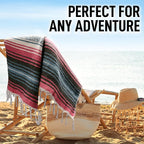 Hydration Nation Authentic Large Handwoven Mexican Striped Throw Blanket - Soft, Durable, Eco-Friendly - 70"x50" - Azure