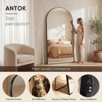 Antok 81" x41” Arched Full Length Floor Mirror, Black Aluminum Frame, Free Standing/Wall Mount/Leaning for Bedroom, Living Room, Dressing Room