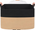 Goodpick 105L Extra Large Woven Blanket Basket Cotton Rope Storage Baskets for Organizing, Kids Toy Storage Organizer for Living Room Nursery, 25"x16"x16", Black & Jute