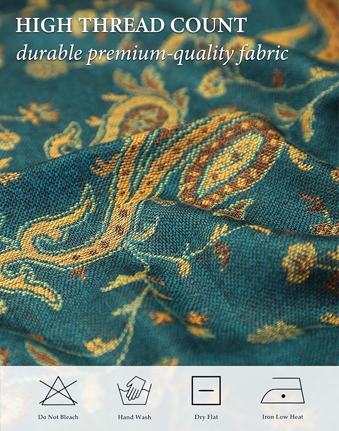 Achillea Reversible Paisley Pashmina Rave Scarf – Exotic Indian Shawls and Wraps for Evening Dresses, Festivals, All Seasons