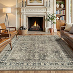 Lessymo 6x9 Area Rugs for Living Room, Machine Washable Non Slip Rug, Soft Low Pile Carpet for Bedroom Dining Home Office, Vintage Brown Distressed Floral Floor Mat