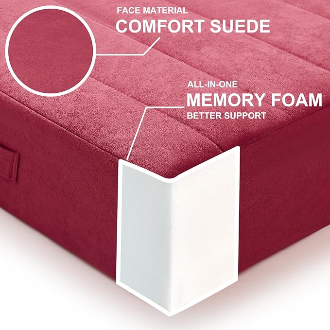 2 Pcs High Density Foam Floor Pillow - Upgraded Large Pillows Seating for Adults - Outdoor Floor Cushion with Soft Tufted Cover - Yoga Pillows for Sitting On Floor - 22 Inch Burgundy