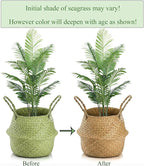 Yesland 2 Pack Woven Seagrass Plant Basket with Handles, Ideal Wicker Baskets Storage Plant Pot Baskets for Laundry, Picnic, Plant Pot Cover, Beach Bag and Grocery Basket (L)