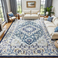 Lessymo 8 x 10 Area Rugs for Living Room, Machine Washable Area Rugs Boho Faux Wool Low Pile Area Rug for Bedroom, Floral Medallion Vintage Rugs with Non-Slip Rubber, Kid & Pet Friendly,Dark Blue
