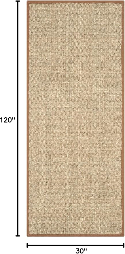 SAFAVIEH Natural Fiber Collection Runner Rug - 2'6" x 10', Natural & Brown, Seagrass, Basketweave Pattern with Border (NF114B)