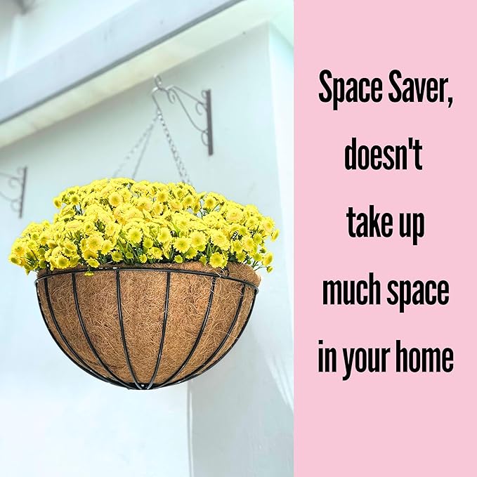 LaLaGreen Hanging Baskets for Plant Outdoor (18 Inch, 4 Pack) Extra Large Black Metal Wire Hanging Planter with Coco Liner Round Flower Pot Holder Hanger Deck Porch Modern Garden Balcony Country Decor