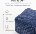 Anji Mountain Pouf Ottoman Foot Rest, Handmade Ottoman Pouf, Comfortable Foot Stool, Decorative Floor Seating for Living Room Decor, Bedroom & Home Décor Accent - Blue