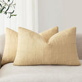 Foindtower Set of 2 Decorative Linen Check Throw Pillow Covers Neutral Farmhouse Lumbar Cushion Covers Modern Boho Accent Home Decor for Sofa Chair Couch Bedroom Living Room,12×20 Inch,Light Yellow
