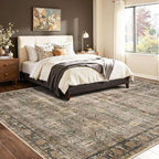8x10 Area Rugs for Living Room Bedroom, Large Washable Rug, Brown Vintage Retro Boho Rug, Non Slip & Low Pile Faux Wool Thin Carpet for Indoor Dining Room and Kids Room(Charcoal/Olive 8x10ft)