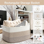 Goodpick Large Woven Storage Basket, 21.6" x 14.9" x 11.8" Rectangle Rope Baskets for Toy Storage, Blanket Basket for Living Room, Bedroom, Light Brown