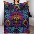 Mandala Boho Throw Blanket Colorful Dragonfly Sun Bohemian Blanket for Sofa Bed Couch Chair Or Dorm 70"x80"