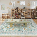 Lahome Light Blue Bedroom Rug 8x10 Under Bed, Boho Washable Rugs for Living Room Nursery, Soft Wool Vintage Low Pile Carpet for Dining Room Girls