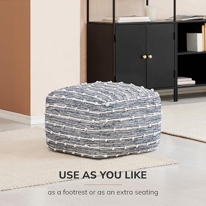 Anji Mountain Pouf Ottoman Foot Rest, Handmade Ottoman Pouf, Comfortable Foot Stool, Decorative Floor Seating for Living Room Decor, Bedroom & Home Décor Accent - Malibu