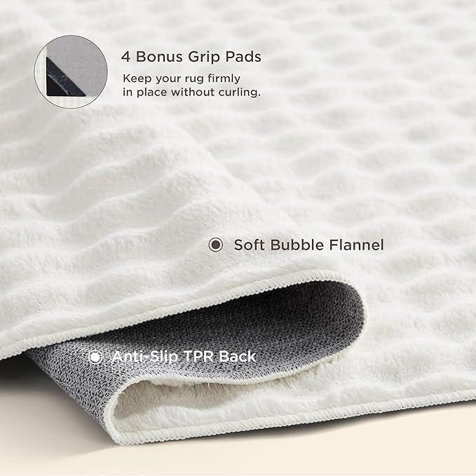 Bedsure 3x5 Fluffy Area Rugs for Living Room, Machine Washable Rugs, Non-Slip Backing, Non-Shedding, Pet Friendly Throw Rug for Bedroom Dining Room, Coconut White