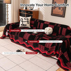 ROOMLIFE Black-Red Sofa Cover, Vintage Boho Couch Cover for 3 Cushion Sofa, Non Slip Chenille Sofa Slipcovers for Dog, Washable Furniture Sofa Protector Cover with Tassel for Living Room, 71''X118”