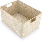 Hipiwe Wicker Shelf Baskets Seagrass Storage Opened Baskets Bin Built-in Handles Rectangular Closet Bedroom Organizer Box Multipurpose Woven Basket Home Organizer,Whitewash,14.6"x 10.6" x 7"