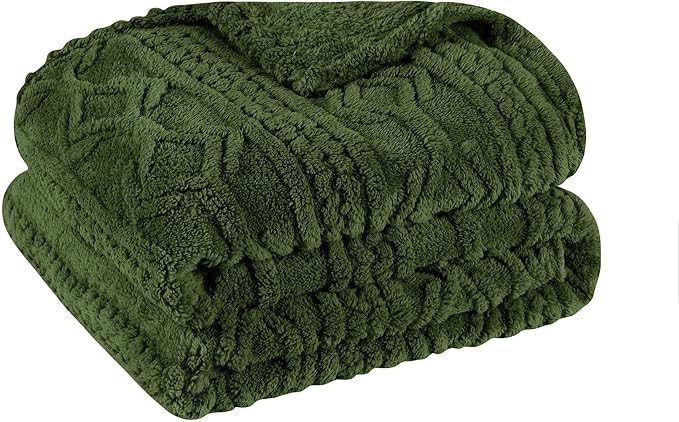Superior Fleece Boho Jacquard Blanket, Decorative Blankets for Bedroom, Sofa, Fuzzy, Plush, Fluffy, Soft, Cute Room Decor, Beautiful Cover, Comfort Essentials, Arctic Collection, Throw XL, Green