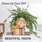Face Planters Pots Head Planter for Indoor Outdoor Plants - Cute Plant Pots for Flower Succulent with Drainage Hole - Ideal Present Ideas(Khaki Lady)
