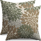 Brown Green Pillow Covers 16X16 Inch Set of 2, Spring Summer Floral Dahlia Flower Cream Decorative Throw Pillow Covers Outdoor Modern Farmhouse Cushion Case for Home Couch Sofa Bed Decor