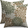 Brown Green Pillow Covers 20X20 Inch Set of 2, Spring Summer Floral Dahlia Flower Cream Decorative Throw Pillow Covers Outdoor Modern Farmhouse Cushion Case for Home Couch Sofa Bed Decor