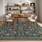 GarveeHome Washable Rug 9x12 Area Rugs for Living Room, Boho Rug Non Slip Vintage Low Pile Large Rugs for Bedroom Dining Room Stain Resistance Non-Shedding Carpet for Office Blue Black