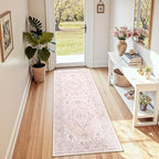 Area Rugs 2'x6' Runner Rug Non Slip Washable for Kitchen Hallway Bedroom Beside Laundry Room Bathroom Rug, Floor Carpet, Pink Greypink Cute