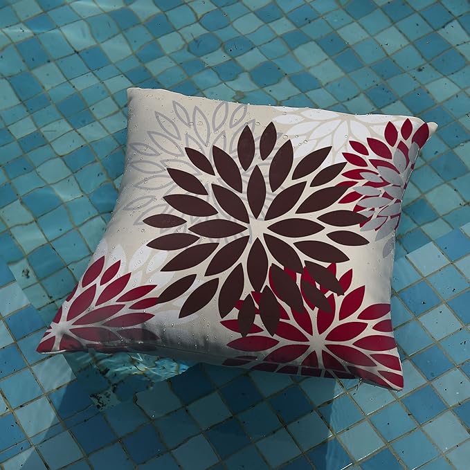DFXSZ Red Brown Flower Pillow Covers 20x20 Inch Set of 2 White Gray Colored Throw Pillows Outdoor Waterproof Decor for Living Room Sofa Patio Funiture Garden Floral Polyester Pillow Covers 002L20