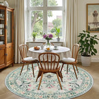 Round Area Rug for Living Room: 6 ft Floral Washable Circle Rug Soft Non-Slip Carpet Indoor Stain Resistant Low Pile Small Circular Rug for Bedroom Entryway Kitchen Nursery Home Office Green Beige