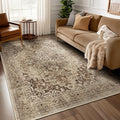 Brown Medallion 5x7 Area Rugs for Living Room, Washable Non Slip Bedroom Rug with Distressed Medallion Pattern, Low Pile Thin Carpet Rugs for Dining Room/Kitchen/Home Office, Taupe Brown Black