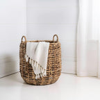 happimess BSK1003A Laurel Bohemian Hand-Woven Abaca Wicker Storage Basket with Handles, Seagrass Container for Decoration in Bedroom, Living Room, Laundry Room, Entryway, Natural