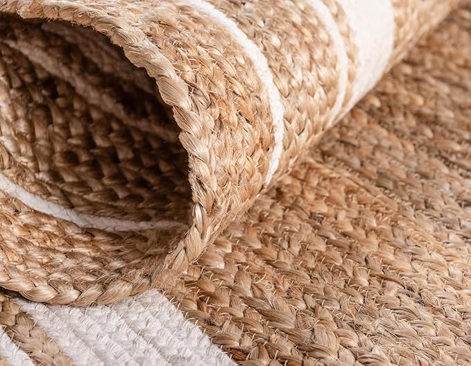 Unique Loom Braided Jute Collection Classic Quality Made Natural Hand Woven with Coastal Design Area Rug (2' 6 x 6' 0 Runner, Natural/ Ivory)