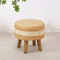 Cpintltr Round Ottoman Natural Seagrass Footstool Hand Weave Water Hyacinth Poufs Eco Friendly Sofa Foot Stool Soft Step Stool Padded Foot Rest with Pine Legs for Living Room (White)