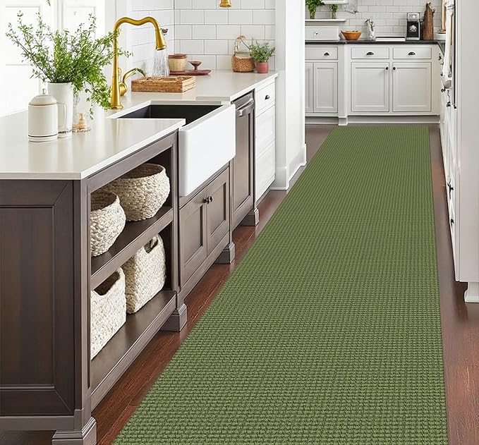 EARTHALL Runner Rug 3x20 Ft Washable Runners for Hallways Extra Long Woven Non Slip Entryway Runner Braided Kitchen Runner Indoor Outdoor Carpet Runners for Hotels, Officel, Stair, Green