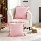 Scalloped Pillow Cover Pack of 2 Spring Chenille Decorative Throw Pillow Covers Cute Boho Couch Pillow Covers Aesthetic Funky Preppy Pillow Cases for Sofa Living Room (Blush Pink, 18x18 Inch)