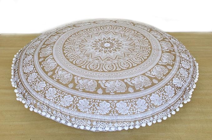 INDIAN CRAFT CASTLE ICC 32 Inch Floor Pillows & Cushions Covers Decorative Hippie Mandala Pouf Pillow Covers Bohemian Seating Meditation Cushion Cover Large Boho Ottoman Case Pillowcase for Couch