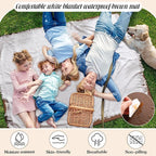 VitalCozy Waterproof Picnic Blankets Outdoor Blanket Foldable 2 in 1 Double Layer Sandproof Beach Mat with Carry Strap for Camping Lawn Park Beach Grass(White)