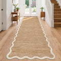 GarveeHome Scalloped Runner Rug for Kitchen Non Slip 2'6''x8' Washable Rugs with Rubber Backing Modern Entryway Rug Farmhouse Soft Bathroom Rugs Stain Resistant Carpet for Hallway Laundry Bedroom