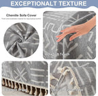VClife Bohemian Couch Cover Sectional Sofa Cover Washable for L Shape Sofa, 1 PC Soft Chenille Couch Cover for 2 Cushion Couch - Boho Gray White Jacquard Loveseat Slipcover for Couch Bed, 71" x 118"