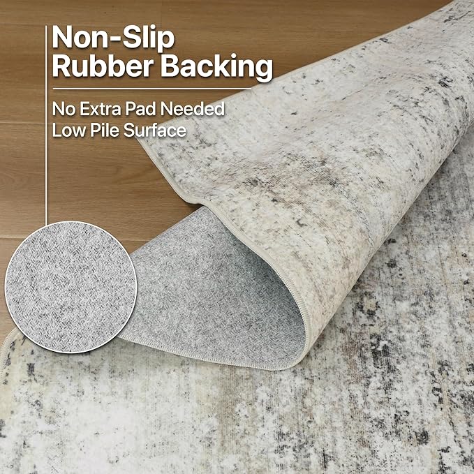 GENIMO Washable Rugs 5x7 Area Rugs for Living Room Bedroom, Modern Lightweight Rug Ultra Soft Indoor Area Rugs 5x7 for Dining Room, Low Pile Carpet with Non Slip Backing, Mist Grey