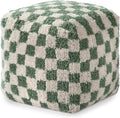 Anji Mountain Pouf Ottoman Foot Rest, Handmade Ottoman Pouf, Comfortable Foot Stool, Decorative Floor Seating for Living Room Decor, Bedroom & Home Décor Accent - Sage Checker