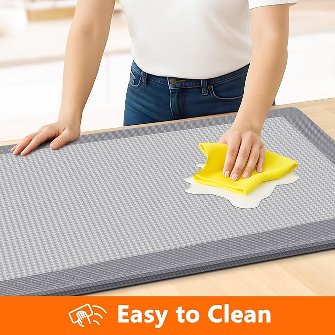 Kitchen Mats, 2PCS Kitchen Rugs for Floor, Cushioned Anti-Fatigue Mats for Kitchen Floor, Non-Slip Standing Desk Mat for Sink, Home, Laundry & Office, 17.3"x30"+17.3"x59" (Grey)