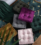 vctops Square Solid Color Velvet Seat Cushion with Handle Tufted Thicken Chair Pad Tatami Floor Pillow Cushion 16.5"x16.5"x4" Green