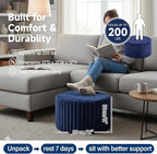 Tiita Round Stuffed Pouf Ottoman, Stripe Faux Fur Poufs with Foam Chunk Filling, Furry and Fluffy Pouf 21×21×12 inch Foot Stool Storage Ottoman,Puff Office Foot Rest for Couch Living Room, Navy Blue