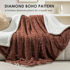 EverGrace Jacquard Boho Sherpa Fleece Throw Blanket for Couch, Super Soft Cozy Fuzzy Plush Blankets for All Seasons, Reversible Thick Warm Blanket for Bed, Sofa, Living Room, Terracotta, 60" x 80"