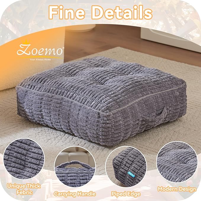 Floor Pillow Cushion for Adults, Meditation Cushion Pillow, Large Square Floor Sitting, for Tatami Living Room or Yoga, 22x22 Inch